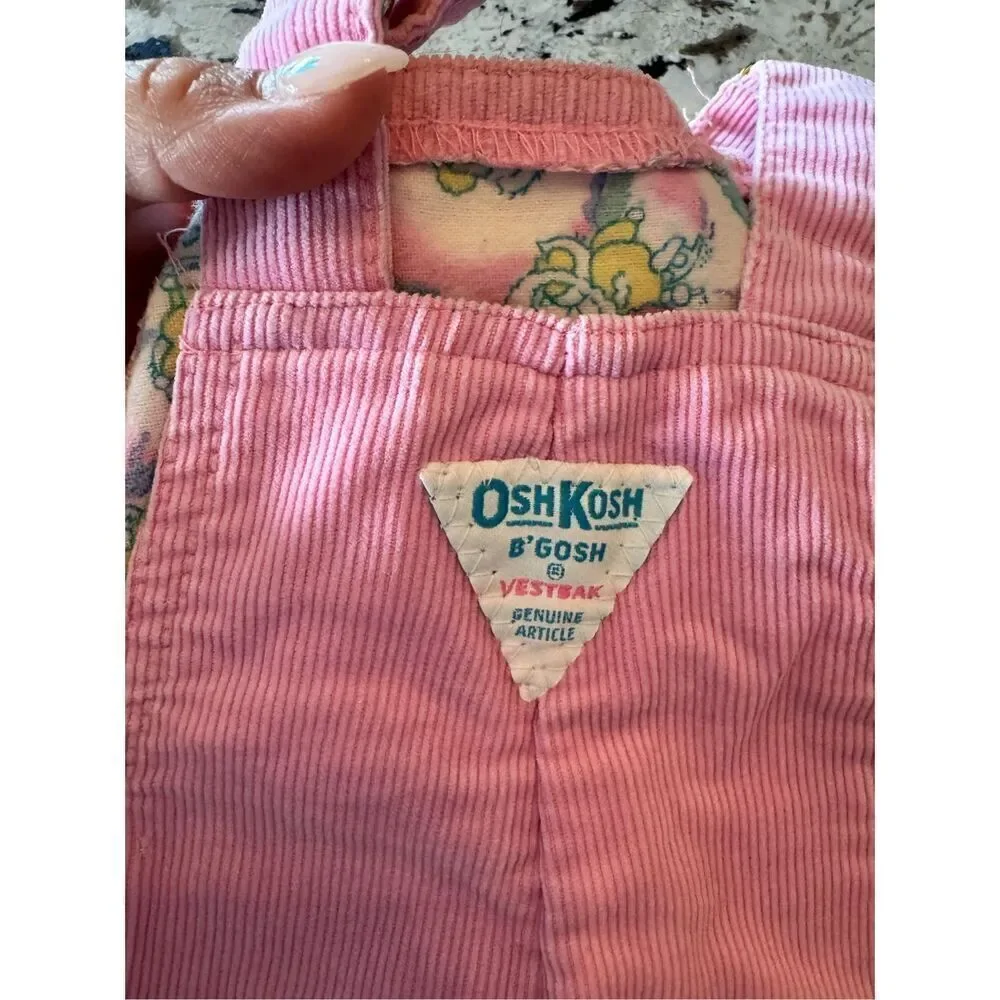 Oshkosh B’gosh Vintage Pink Corduroy Overalls Vestbak Cotton Blend 12 Months